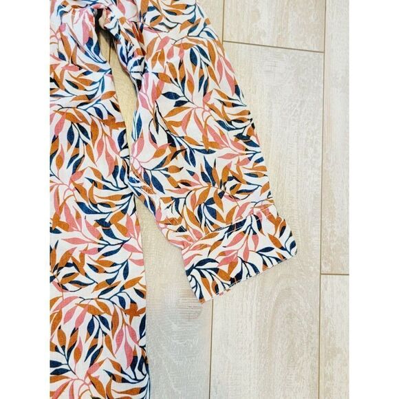 Lands' End Women's 1x Pink White Blue Floral 100% Linen LS Button Down Top - Picture 6 of 9